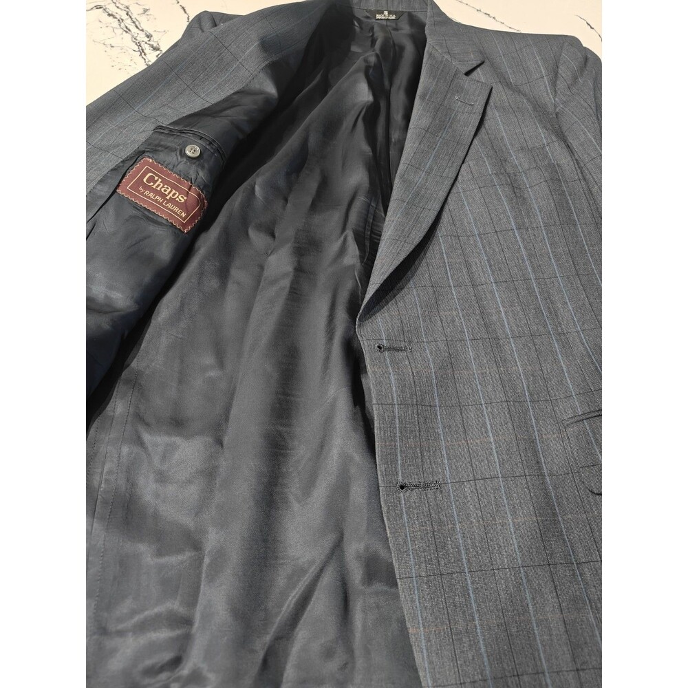 Men's Chaps Ralph Lauren VTG Blazer 40R Plaid Wool Window Pane Sport Coat Grey